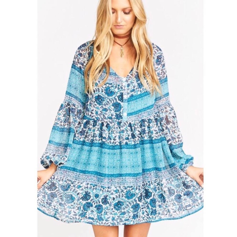SMYM Sienna Swing Tunic Mini Dress in Blue Paisley - Picture 2 of 16